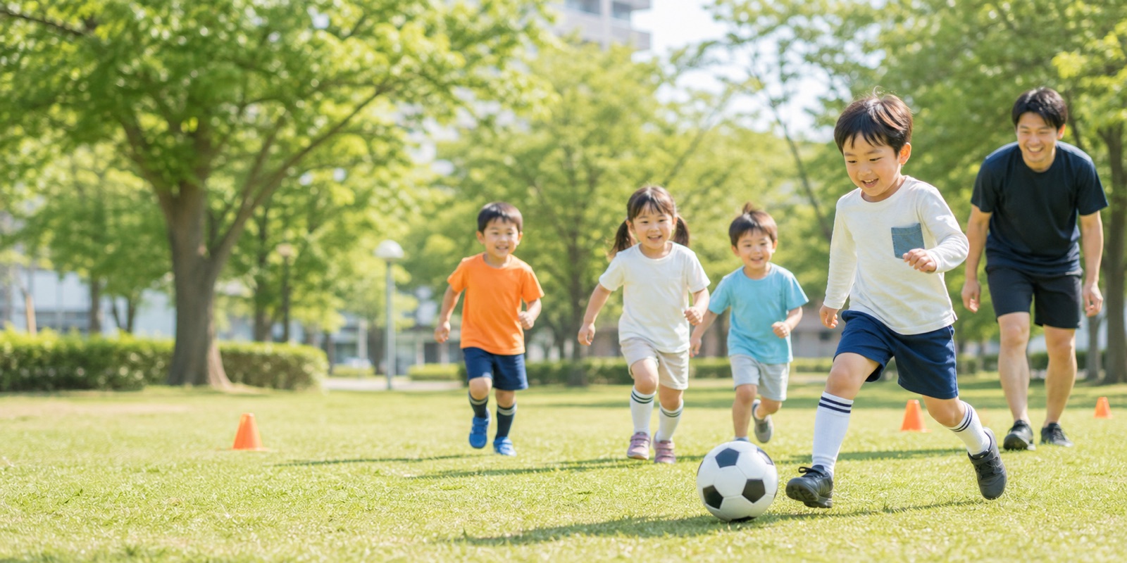 公園でサッカーを楽しむ子どもたちのイメージ